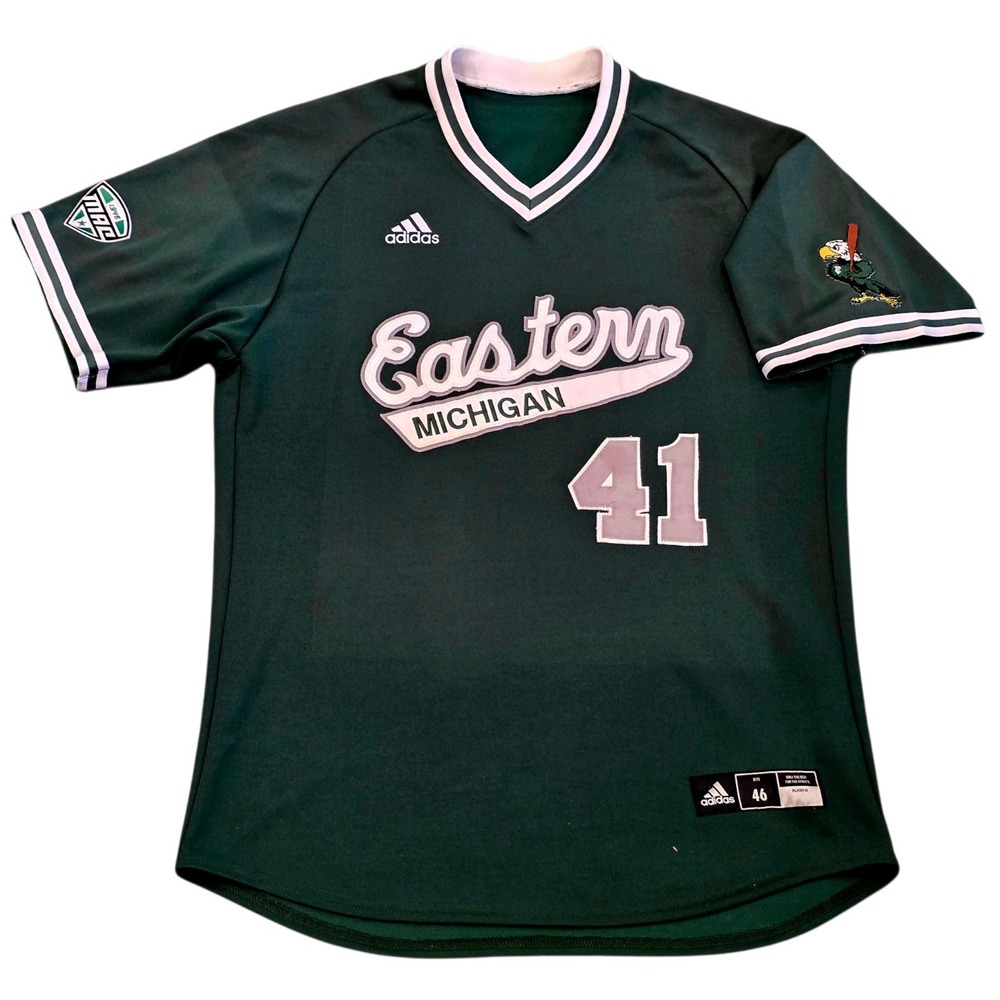 Vtg Adidas Eastern Michigan Eagles #41 Baseball Jersey MAC Size 46 Green Mens
